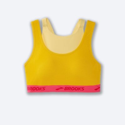 ‎نیمتنه ورزشی بروکس Brooks Drive Mesh Run Bra زرد زعفرانی