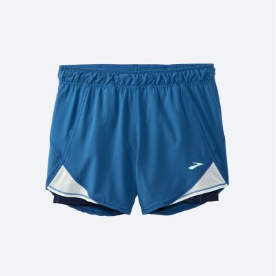 ‎شورت ورزشی زنانه کشاله دار بروکس Brooks Chaser 5″ 2-in-1 Short ابی سورمه ای