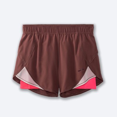 ‎شورت ورزشی زنانه کشاله دار بروکس Brooks Chaser 5″ 2-in-1 Short سفالی