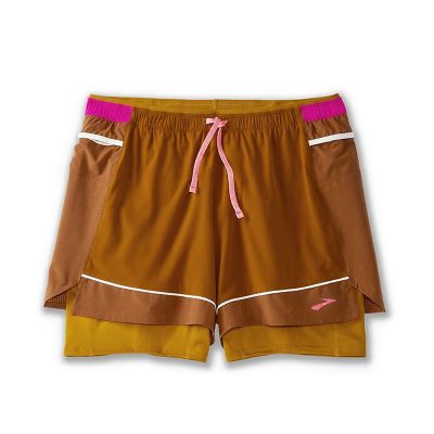 شورت ورزشی زنانه کشاله دار بروکس Brooks High Point 3″ 2-in-1 Short دارچینی