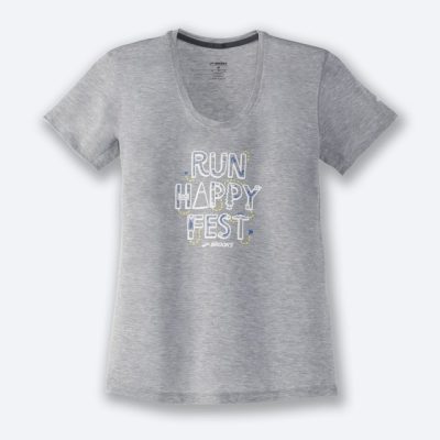 تیشرت ورزشی زنانه بروکس مدل Brooks Women's Distance Graphic Short Sleeve|طوسی طرح دار