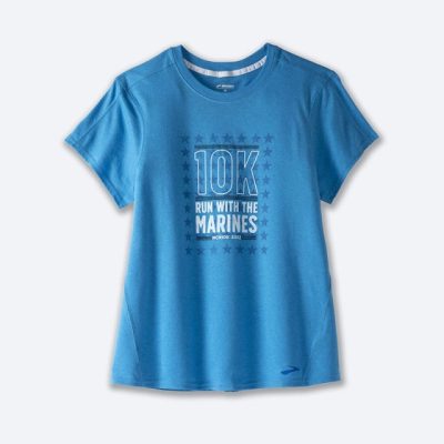 تیشرت ورزشی زنانه بروکس مدل Brooks Women's Distance Graphic Short Sleeve آبی