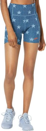 شورت تایت ورزشی زنانه بروکس Brooks Moment 5″ short Tight سورمه ای با طرح ستاره - تصویر 2